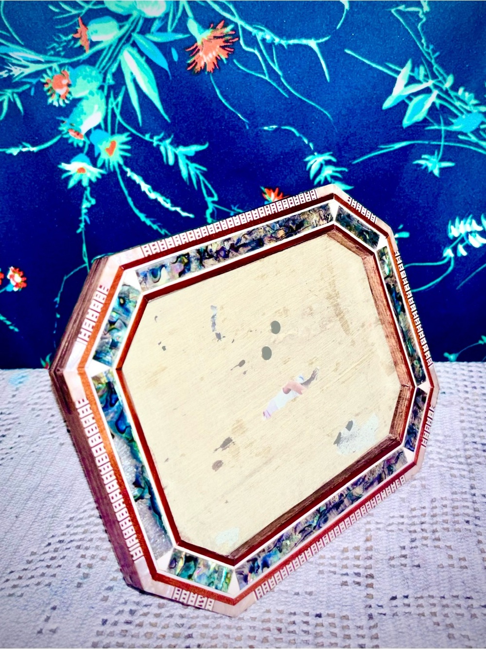 Vtg 1980s Handmade Egyptian Inlaid Paua & Abalone Shell Picture Frame